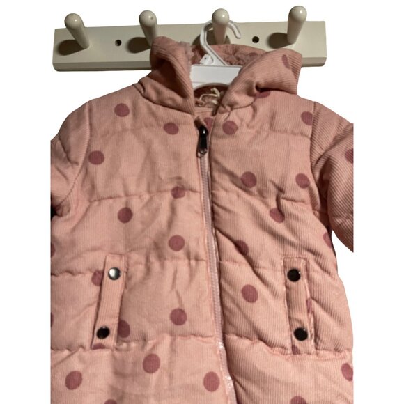 Jessica Simpson Infant Girls Pink Polka Dot Hooded Snowsuit Size 12M Warm Lined - Picture 3 of 6